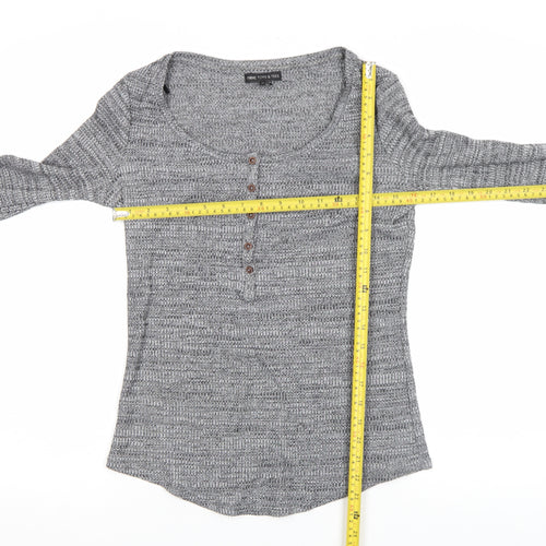 Next Women Grey Long Sleeve Jersey Button Henley Top Size 10