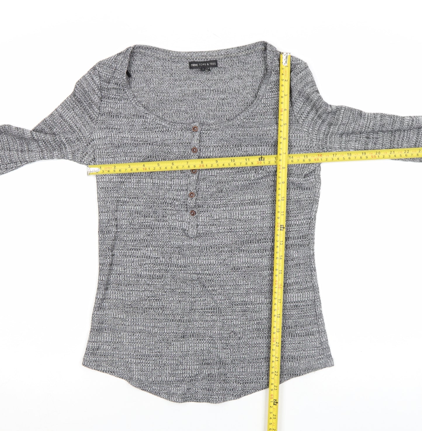 Next Women Grey Long Sleeve Jersey Button Henley Top Size 10