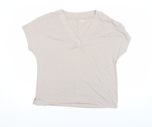 River Island Womens Beige V-Neck Short Sleeve Cotton T-Shirt Size 10