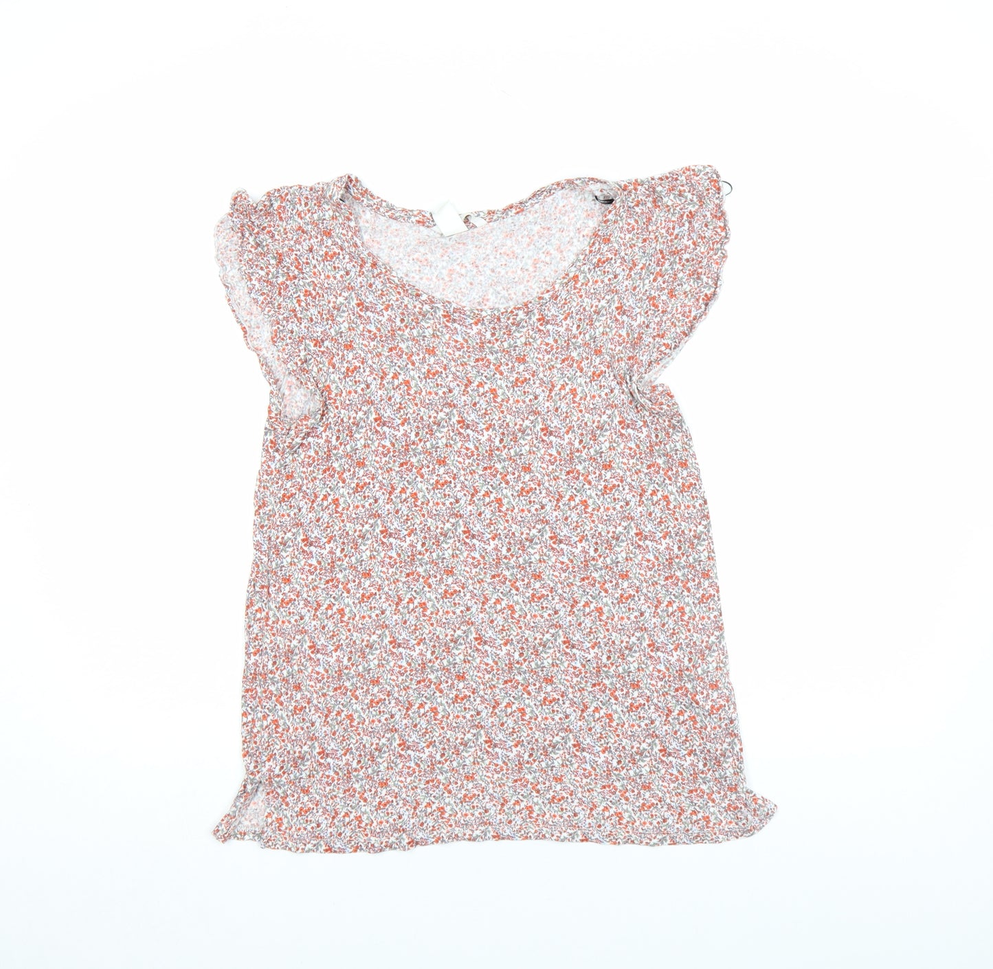 H&M Women's Multicoloured Floral Scoop Neck Short Sleeve Jersey Blouse Size S