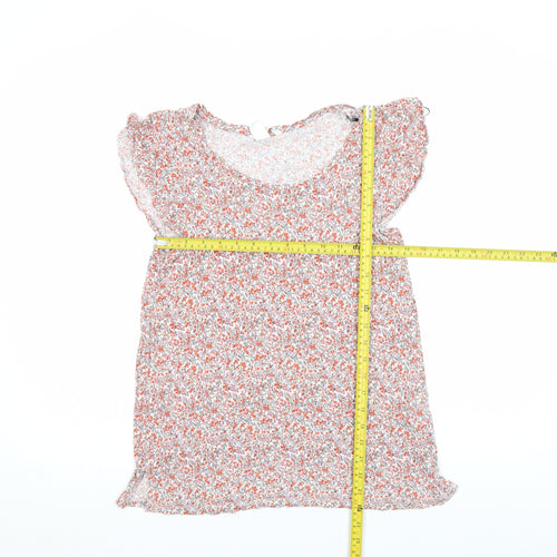 H&M Women's Multicoloured Floral Scoop Neck Short Sleeve Jersey Blouse Size S