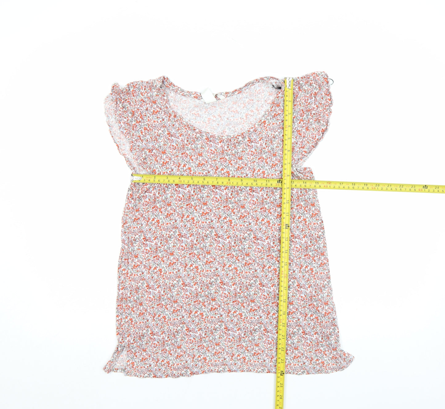 H&M Women's Multicoloured Floral Scoop Neck Short Sleeve Jersey Blouse Size S