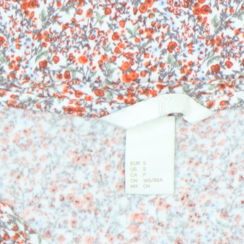 H&M Women's Multicoloured Floral Scoop Neck Short Sleeve Jersey Blouse Size S