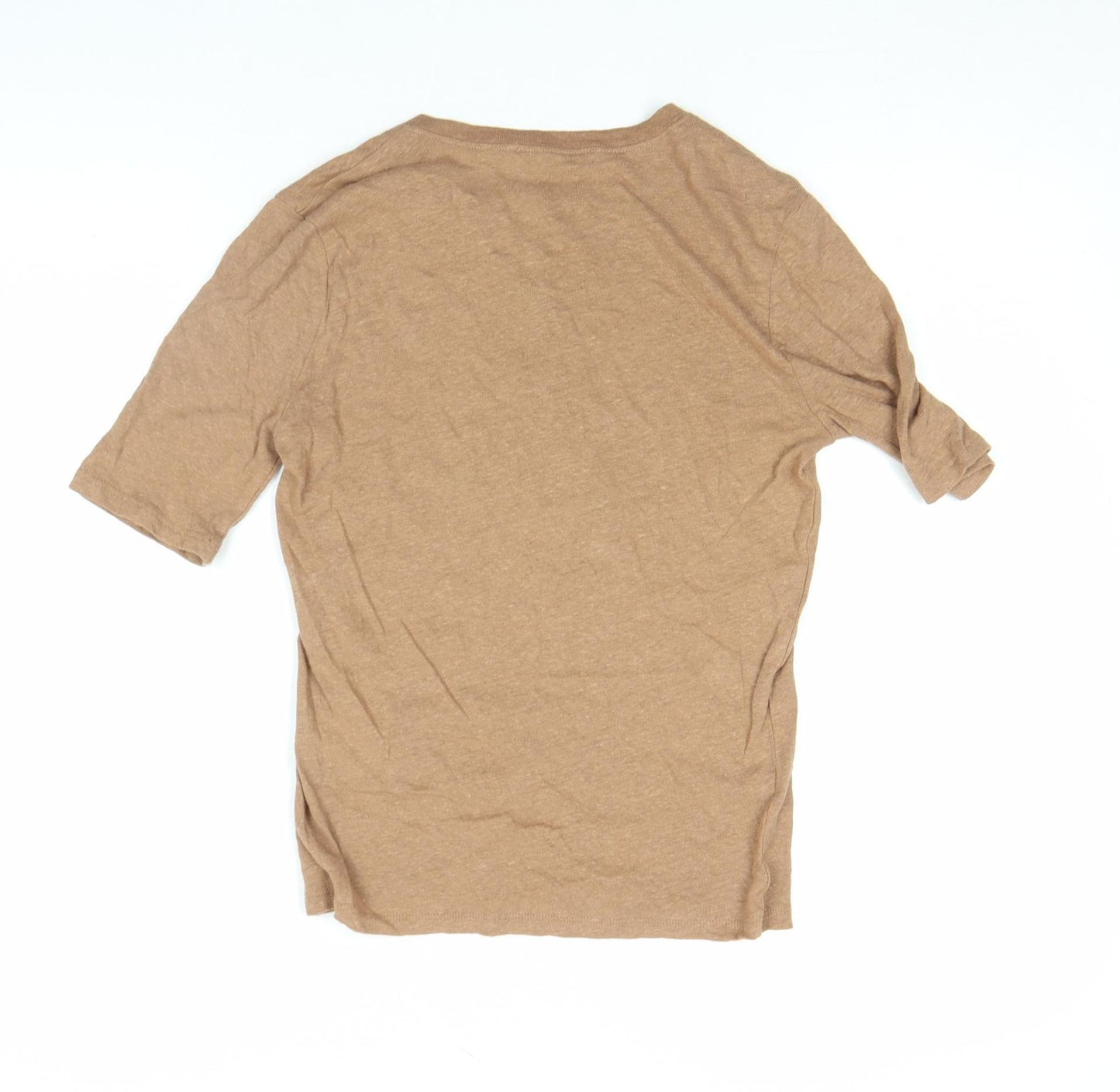 Zara Women Brown Linen Cotton Henley Button-Up Top Size M