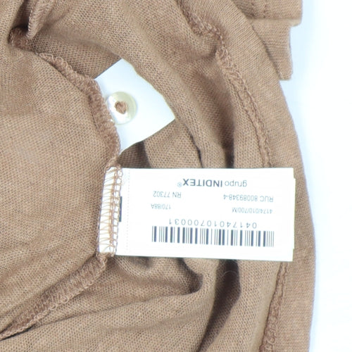 Zara Women Brown Linen Cotton Henley Button-Up Top Size M