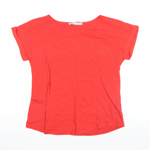 Oasis Women Red Basic Linen T-Shirt Medium Short Sleeve