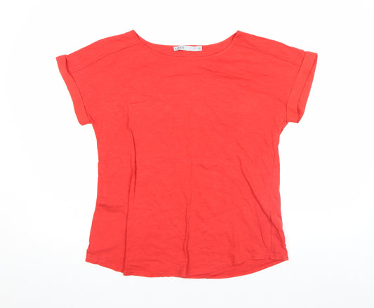 Oasis Women Red Basic Linen T-Shirt Medium Short Sleeve