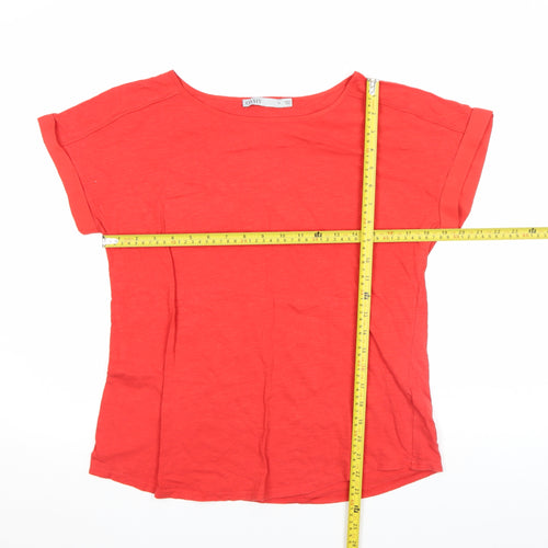 Oasis Women Red Basic Linen T-Shirt Medium Short Sleeve