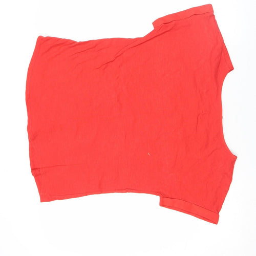 Oasis Women Red Basic Linen T-Shirt Medium Short Sleeve