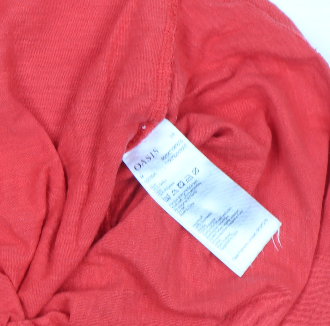 Oasis Women Red Basic Linen T-Shirt Medium Short Sleeve
