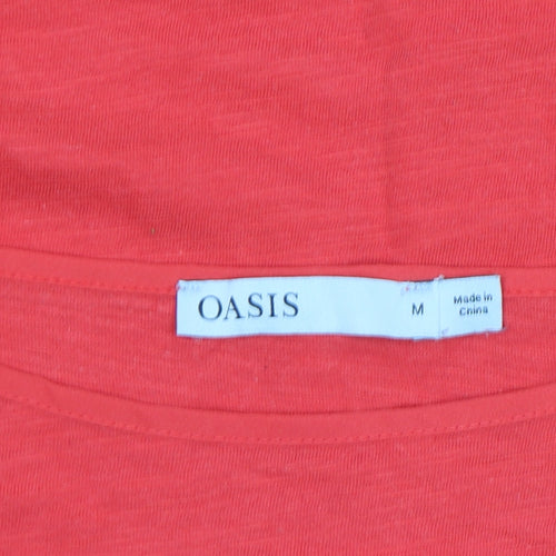 Oasis Women Red Basic Linen T-Shirt Medium Short Sleeve