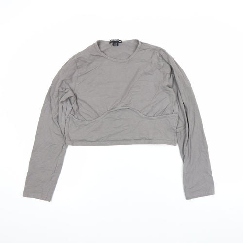 PrettyLittleThing Women’s Grey Cropped Long Sleeve Slim Fit Top UK 16