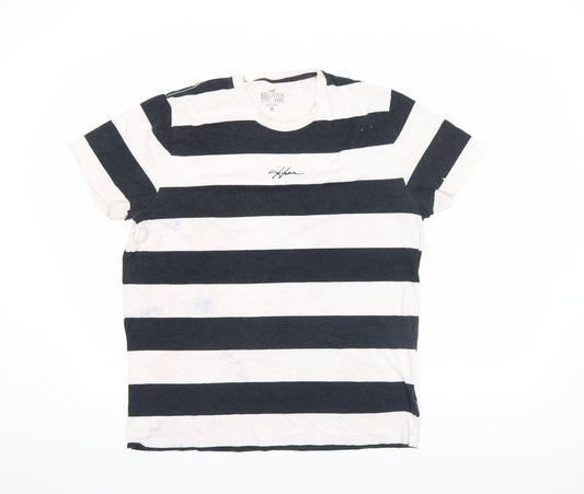 Hollister Men's Navy & White Striped Crew Neck Cotton T-Shirt Size L