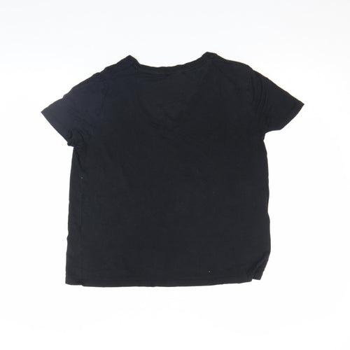 Zara Women’s Black V-Neck Basic Cotton Short Sleeve T-Shirt Size L