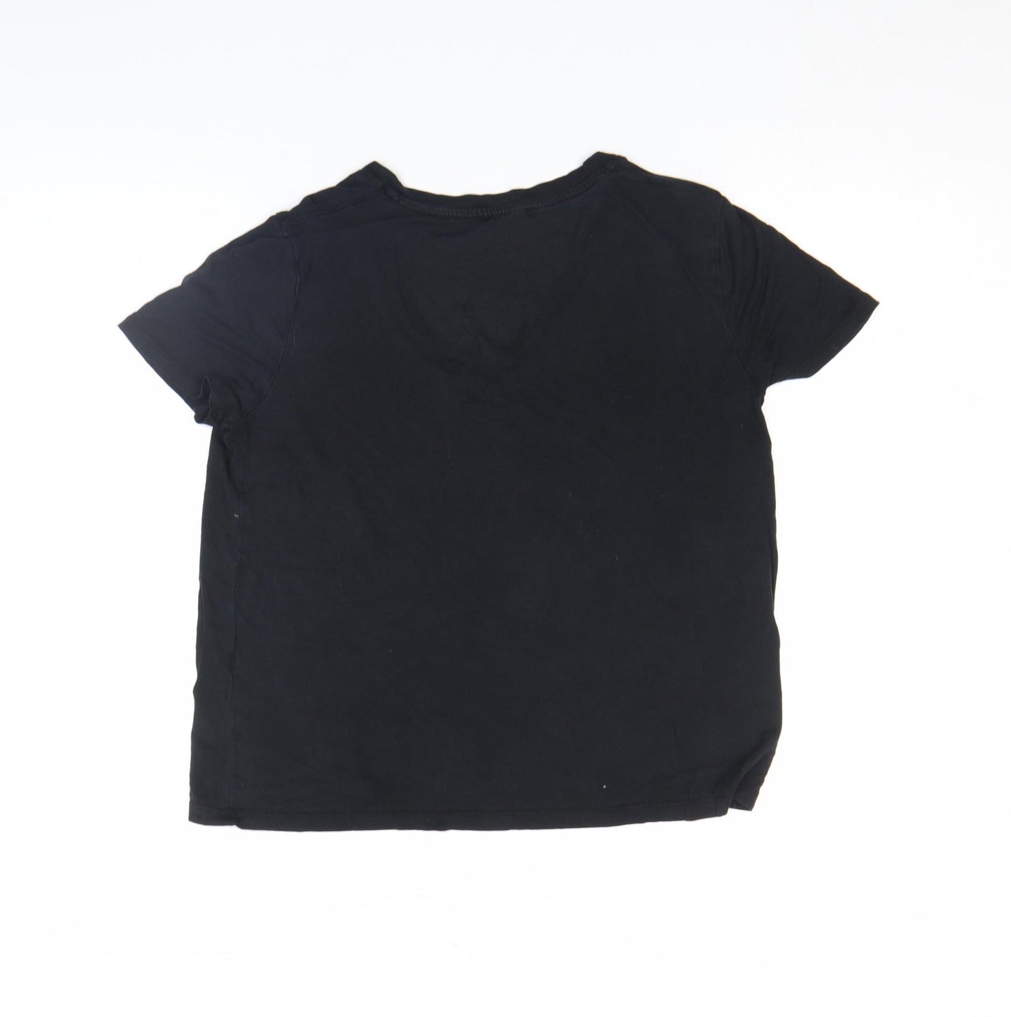 Zara Women’s Black V-Neck Basic Cotton Short Sleeve T-Shirt Size L