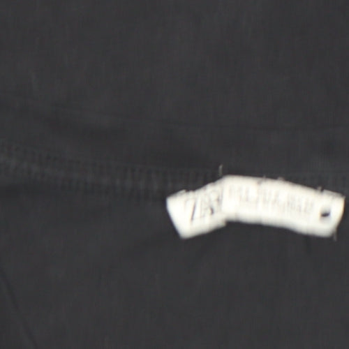 Zara Women’s Black V-Neck Basic Cotton Short Sleeve T-Shirt Size L