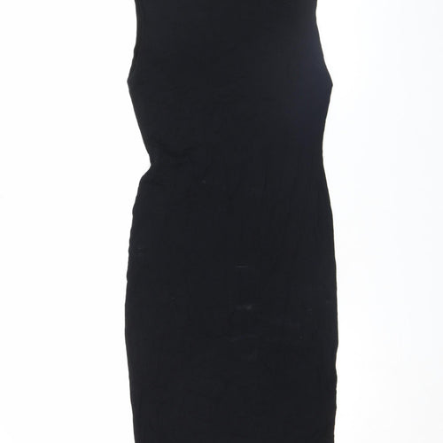 Topshop Petite Black Cotton Bodycon Midi Dress Size 10