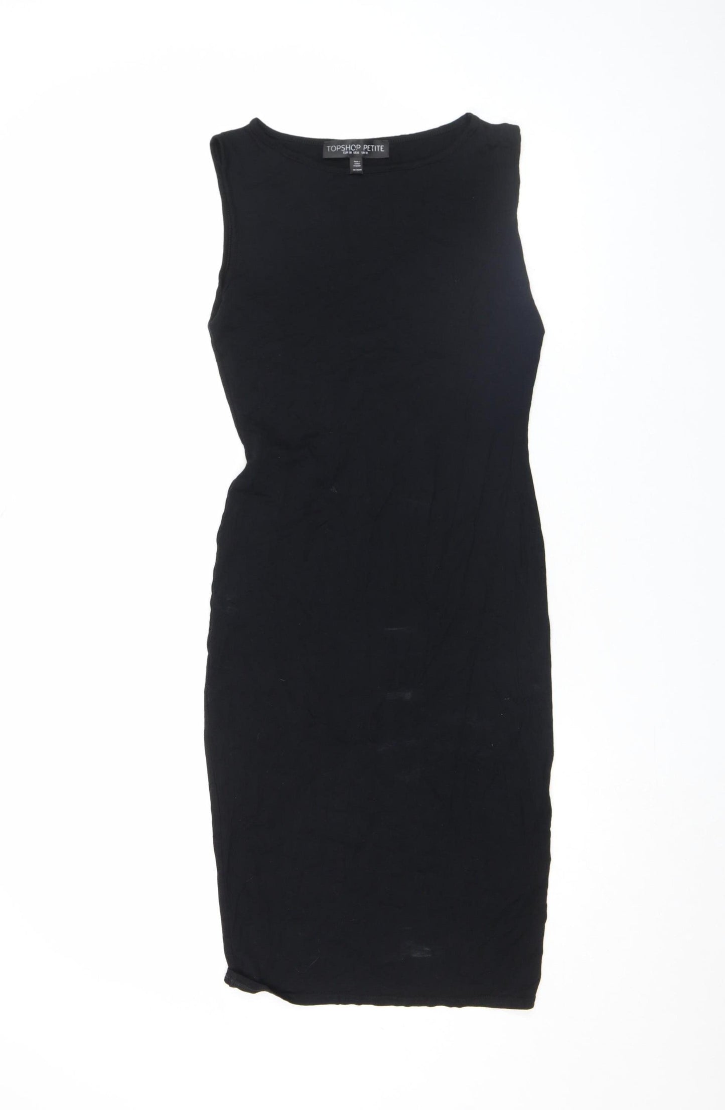 Topshop Petite Black Cotton Bodycon Midi Dress Size 10
