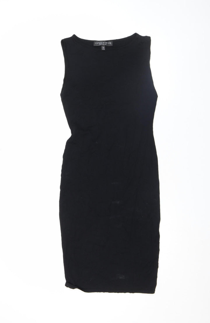 Topshop Petite Black Cotton Bodycon Midi Dress Size 10