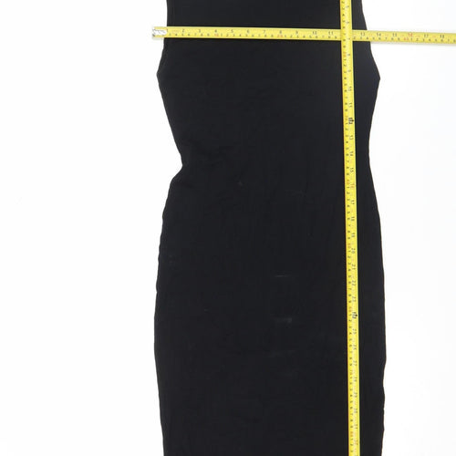 Topshop Petite Black Cotton Bodycon Midi Dress Size 10
