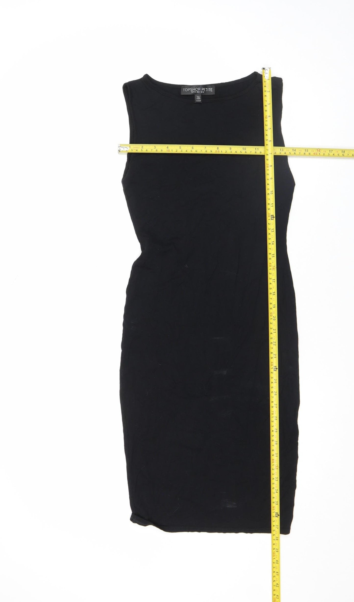 Topshop Petite Black Cotton Bodycon Midi Dress Size 10