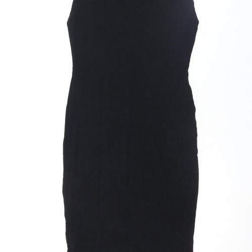 Topshop Petite Black Cotton Bodycon Midi Dress Size 10
