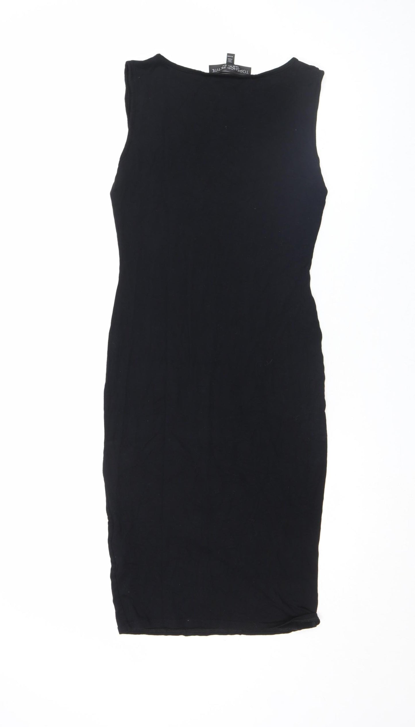 Topshop Petite Black Cotton Bodycon Midi Dress Size 10