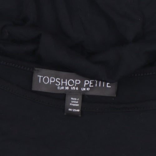 Topshop Petite Black Cotton Bodycon Midi Dress Size 10