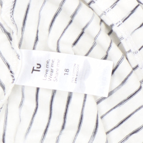 Tu Women’s White Striped Cotton Viscose T-Shirt Size 18