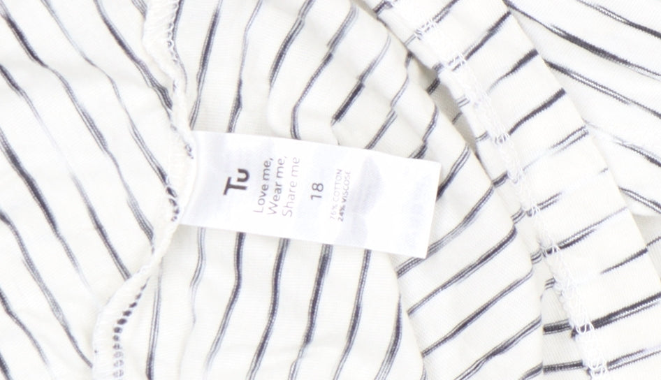 Tu Women’s White Striped Cotton Viscose T-Shirt Size 18