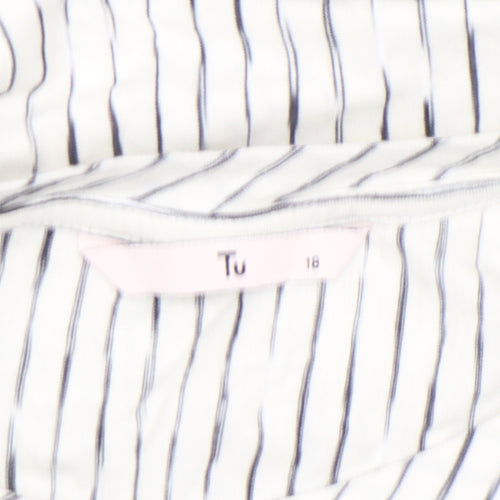 Tu Women’s White Striped Cotton Viscose T-Shirt Size 18