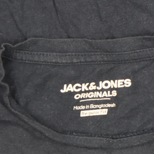 Jack & Jones Men's Blue Regular Fit Cotton Crew Neck T-Shirt Size M