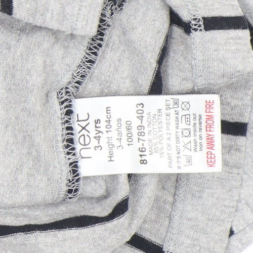 Next Boys Grey Striped Cotton Blend Short Sleeve T-Shirt 3-4 Years