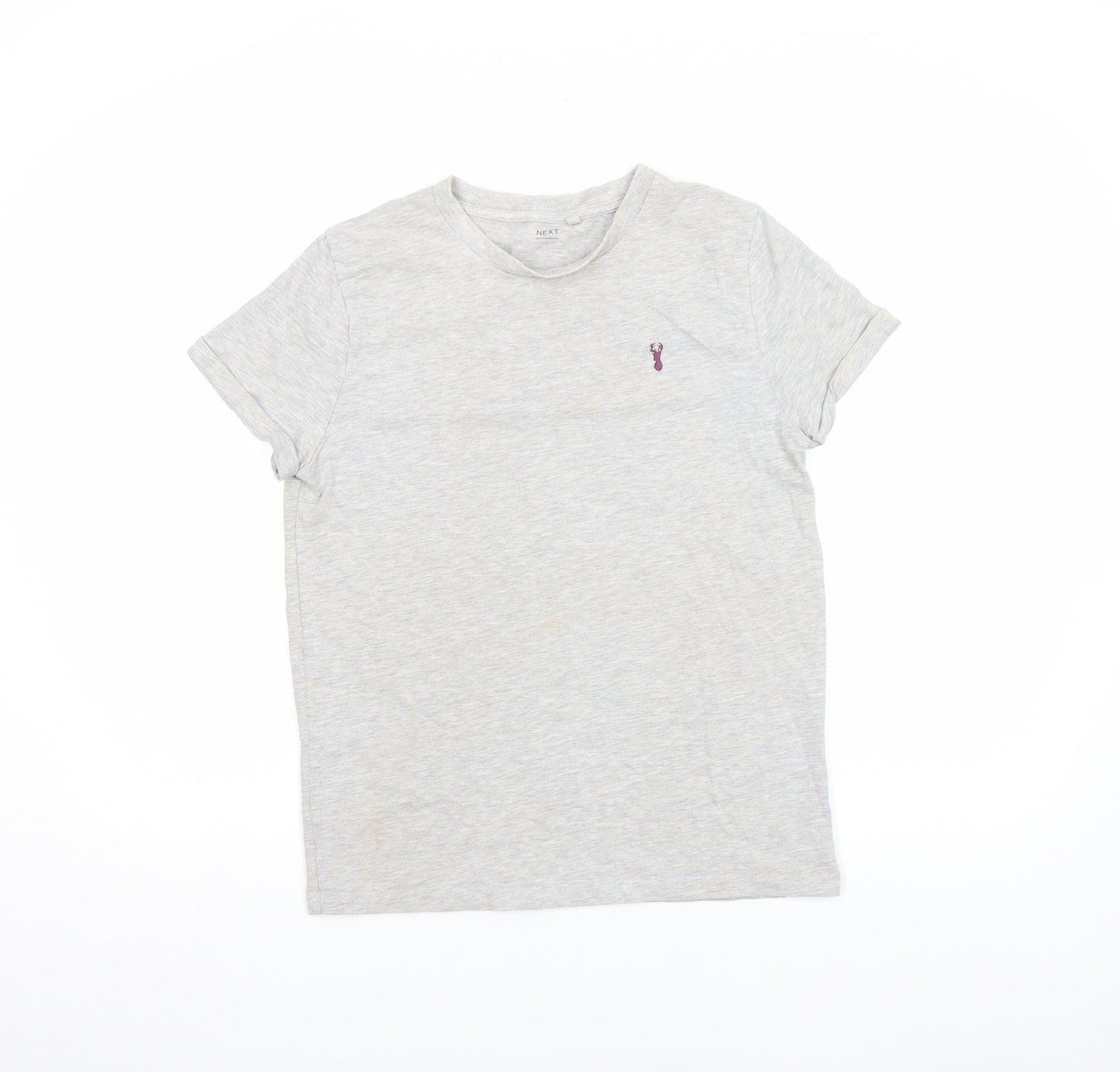 Next Boys Grey Cotton Blend Embroidered Crew Neck T-Shirt 14 Years