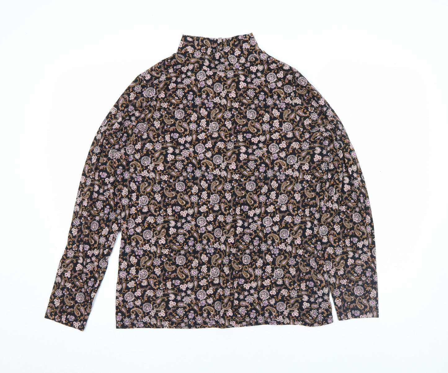 Marks and Spencer Womens Multicoloured Paisley Roll Neck Long Sleeve Jersey Blouse Size 16