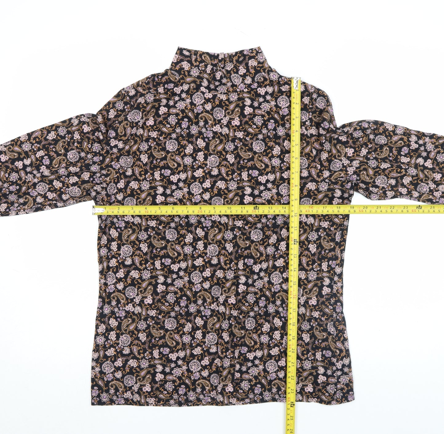 Marks and Spencer Womens Multicoloured Paisley Roll Neck Long Sleeve Jersey Blouse Size 16