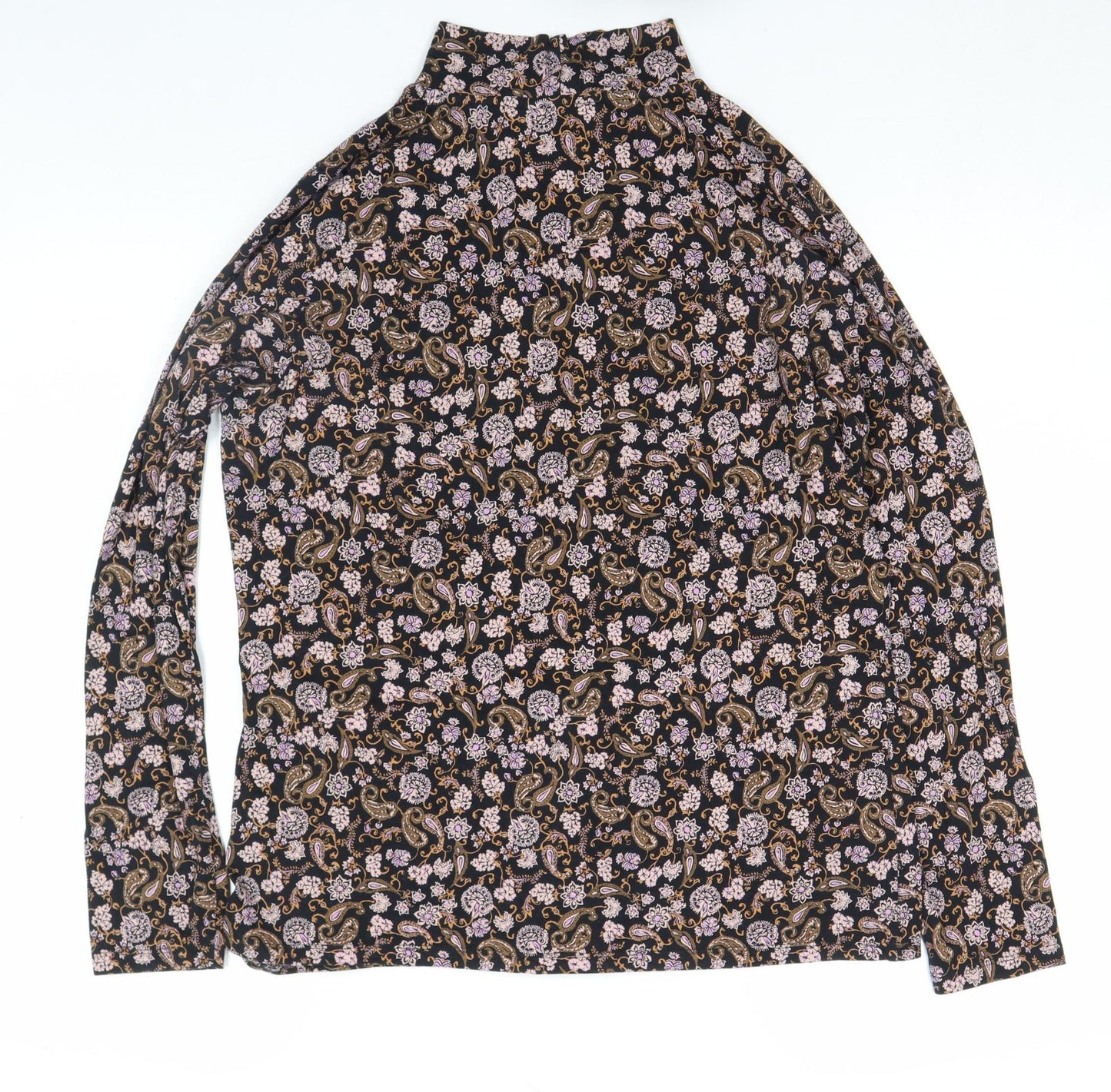 Marks and Spencer Womens Multicoloured Paisley Roll Neck Long Sleeve Jersey Blouse Size 16