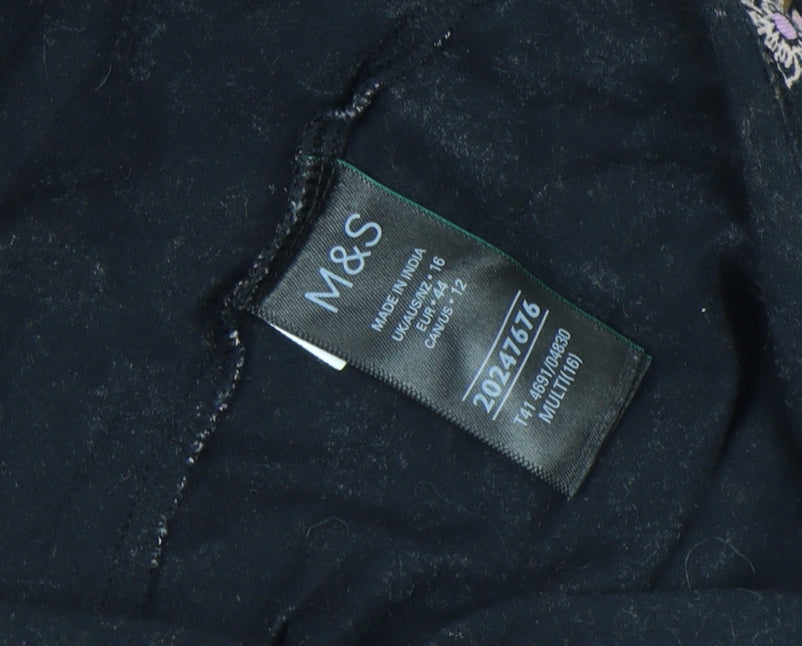 Marks and Spencer Womens Multicoloured Paisley Roll Neck Long Sleeve Jersey Blouse Size 16