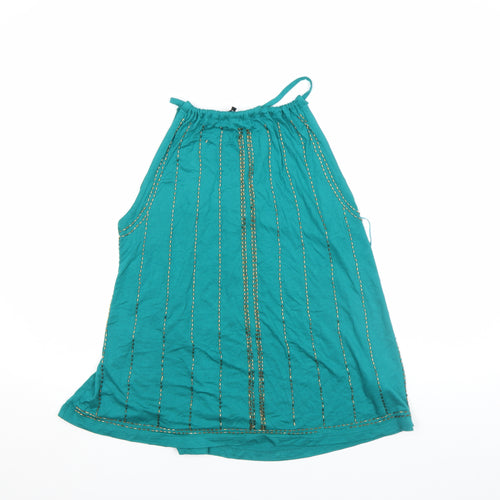 Next Petite Women's Green Halter Embroidered Cotton Tank Top Size 14P