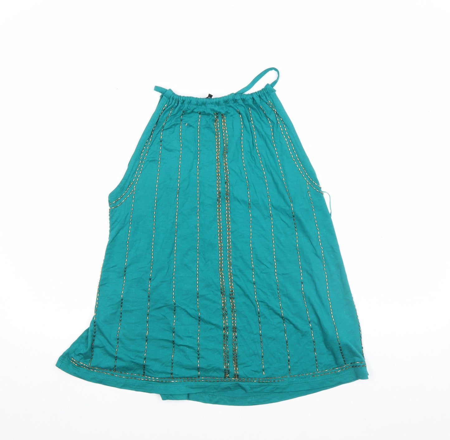 Next Petite Women's Green Halter Embroidered Cotton Tank Top Size 14P