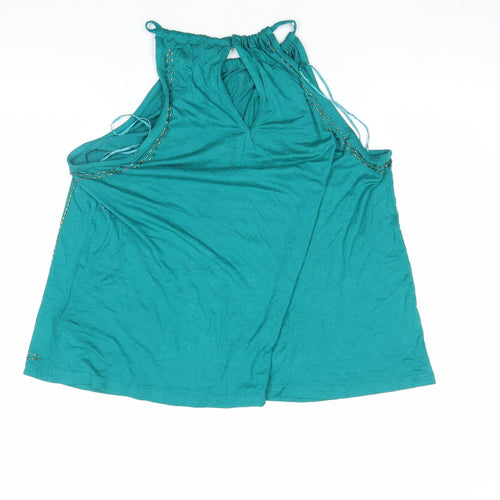 Next Petite Women's Green Halter Embroidered Cotton Tank Top Size 14P