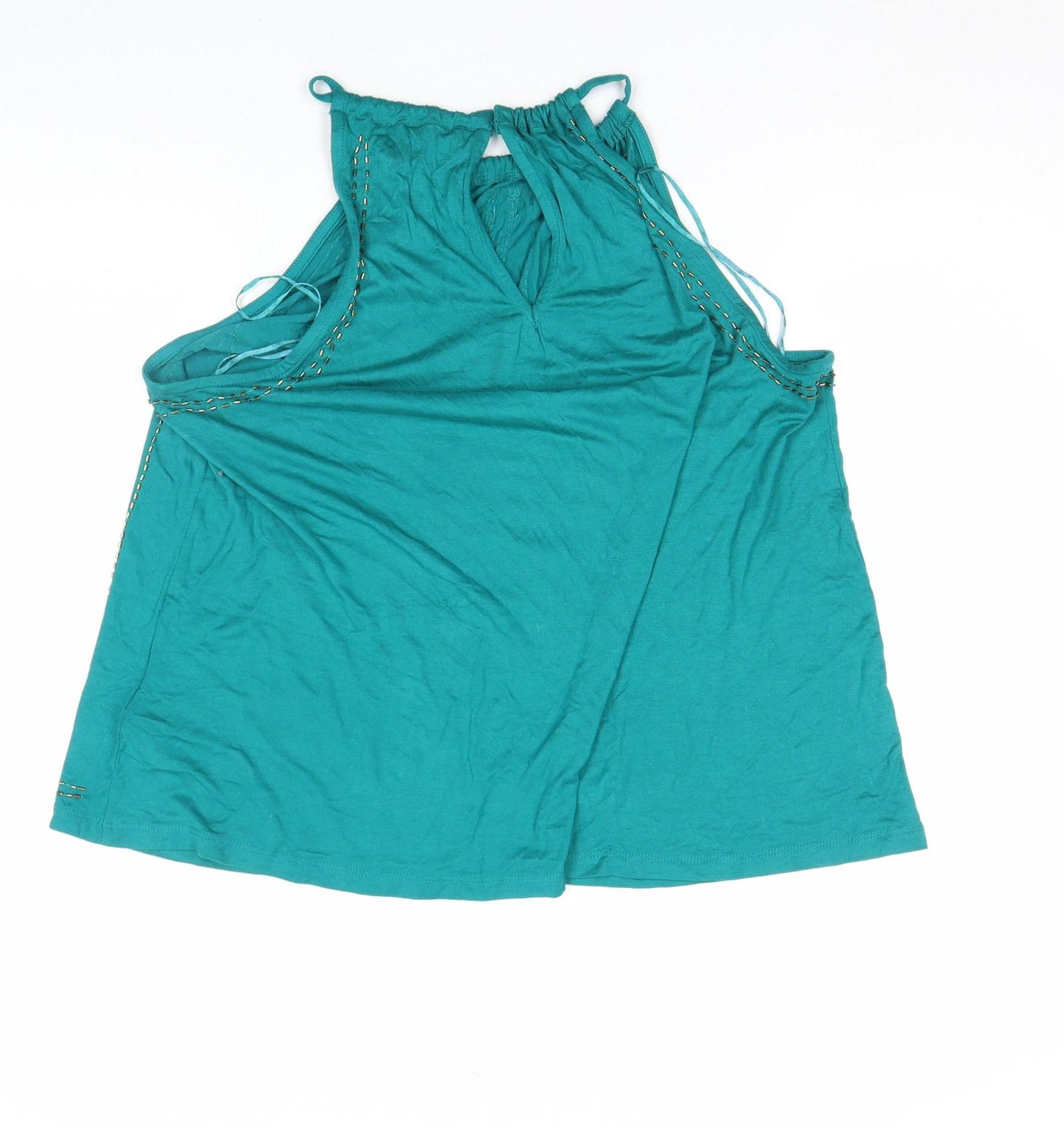 Next Petite Women's Green Halter Embroidered Cotton Tank Top Size 14P