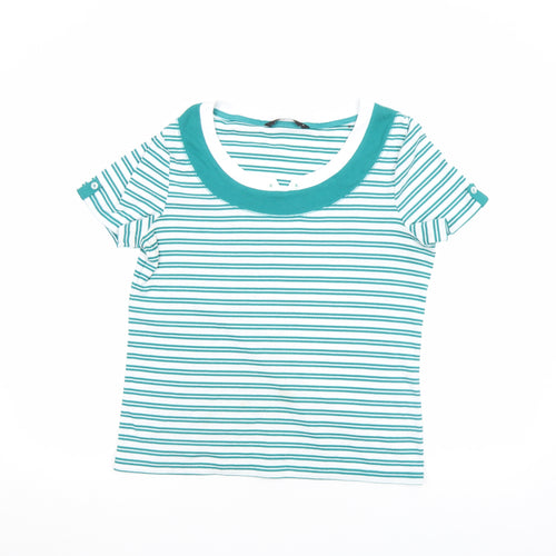 Bm Casual Women Blue Striped Short Sleeve Cotton T-Shirt M