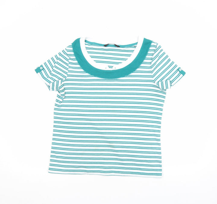 Bm Casual Women Blue Striped Short Sleeve Cotton T-Shirt M