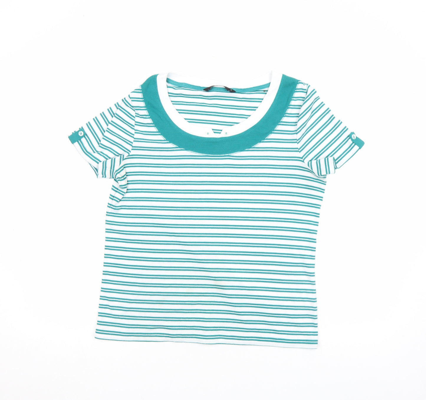 Bm Casual Women Blue Striped Short Sleeve Cotton T-Shirt M