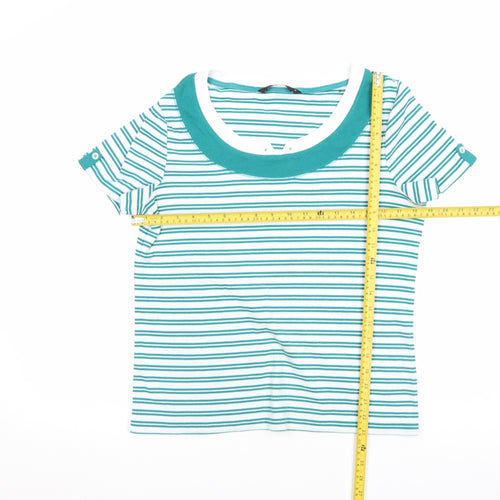 Bm Casual Women Blue Striped Short Sleeve Cotton T-Shirt M