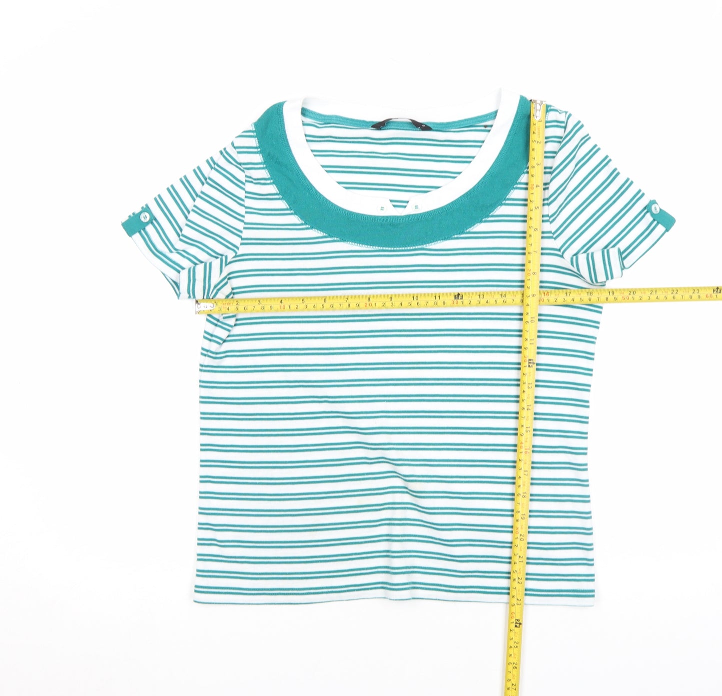 Bm Casual Women Blue Striped Short Sleeve Cotton T-Shirt M