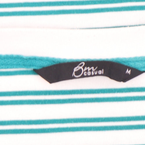 Bm Casual Women Blue Striped Short Sleeve Cotton T-Shirt M