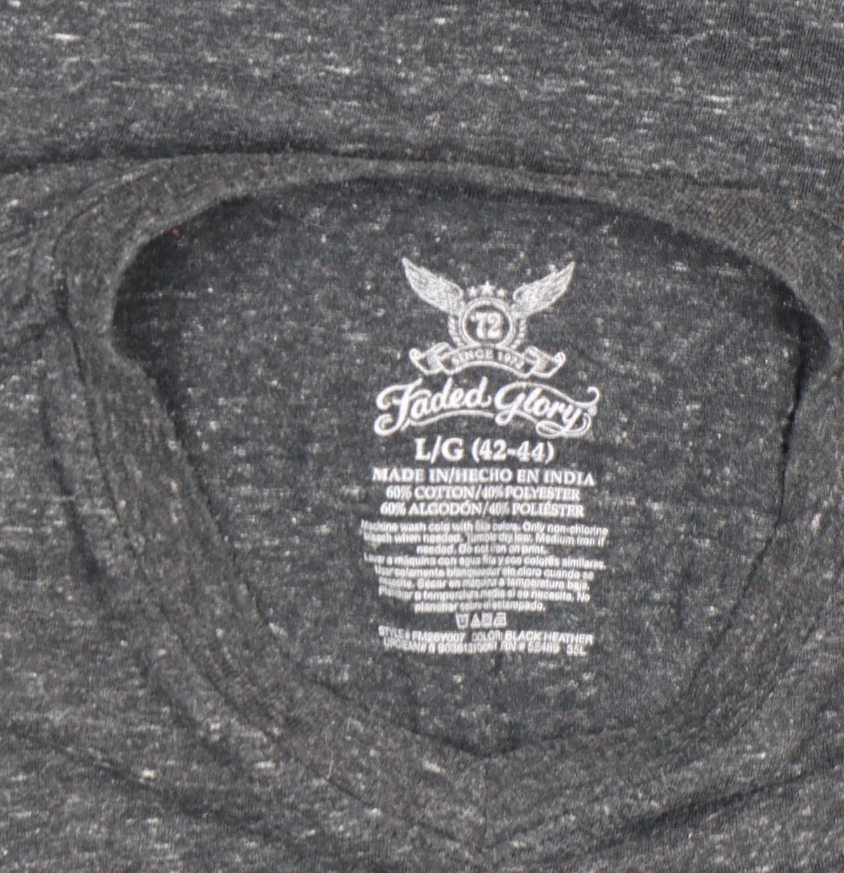 Faded Glory Men's Grey Heather Crew Neck Short Sleeve T-Shirt Size L