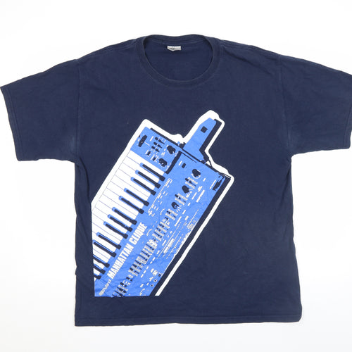 Gildan Men's Blue Music Print Short Sleeve Cotton T-Shirt Size L